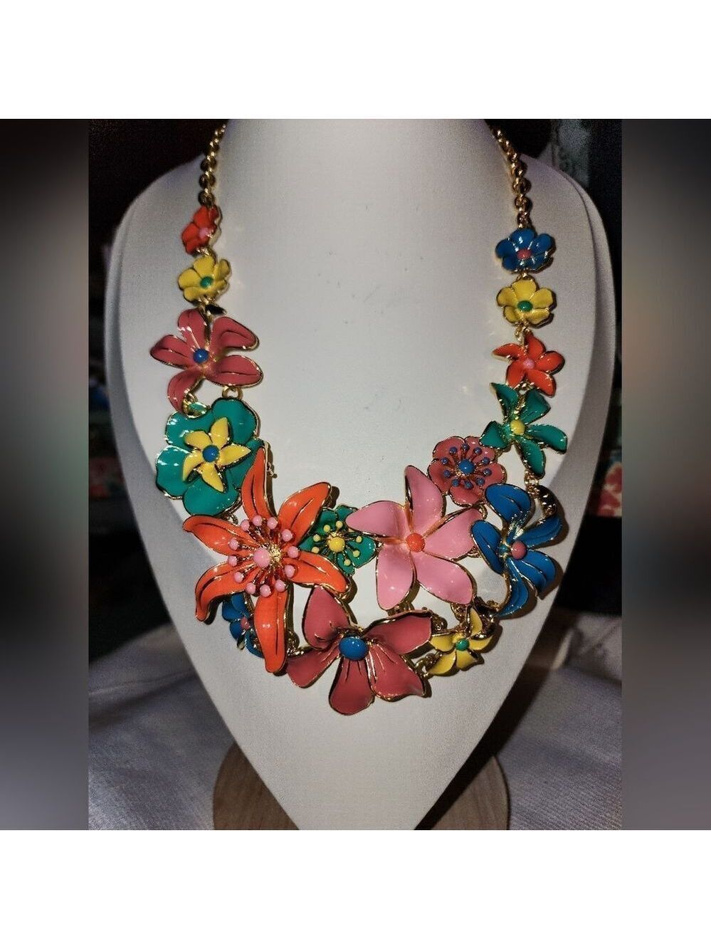 Talbots Floral Multicolor Gold Tone Necklace 21" NWT